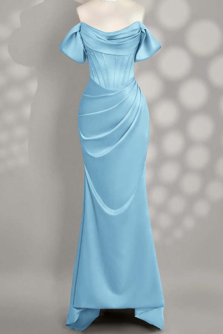 Off the Shoulder Sleeveless Mermaid Long Formal Dress With Pleated