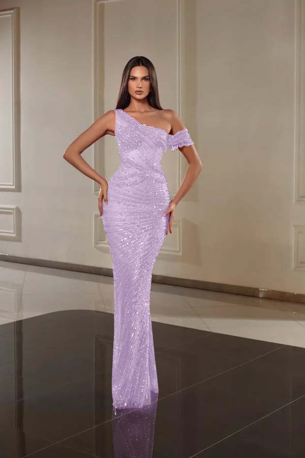 One Shoulder Sleeveless Long Mermaid Formal Dress With Beading