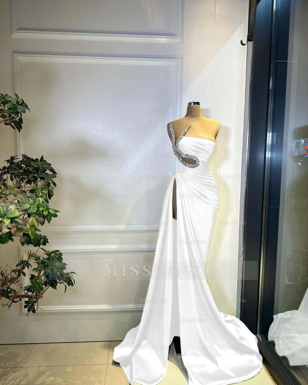 Strapless Sleeveless Long Mermaid Split Formal Dress With Beading