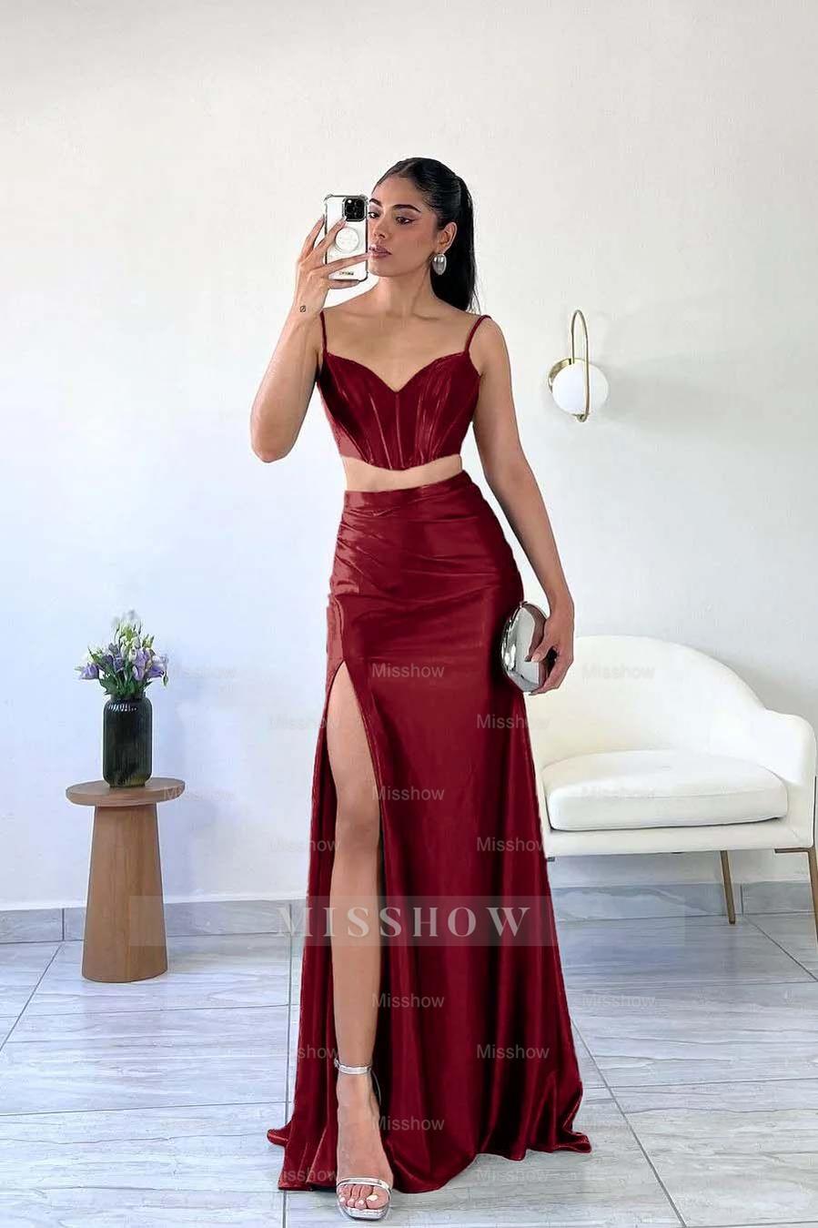Spaghetti Strap Sleeveless Mermaid Long Formal Dress With Split