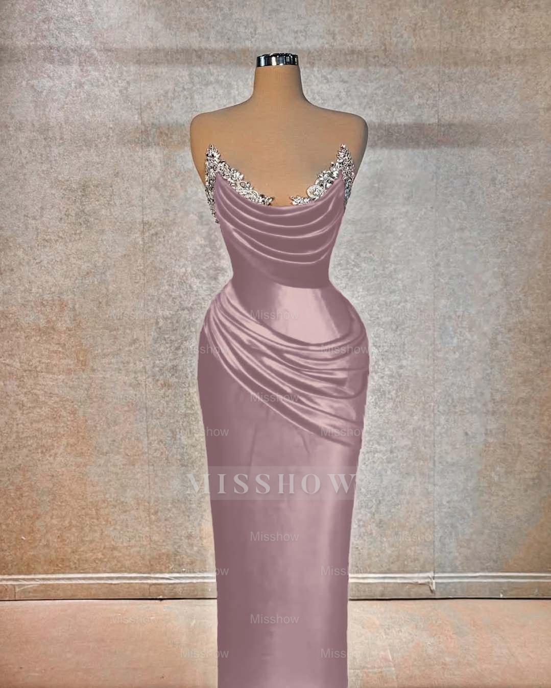 Chic Strapless Sleeveless Long Formal Dress With Beading Pleated