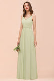 Backless Sage Bridesmaid Dress Floor Length Spring /Summer Maid of honor Dress-misshow.com