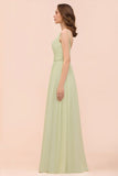 Backless Sage Bridesmaid Dress Floor Length Spring /Summer Maid of honor Dress-misshow.com