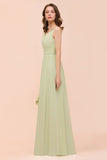 Backless Sage Bridesmaid Dress Floor Length Spring /Summer Maid of honor Dress-misshow.com