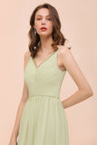 Backless Sage Bridesmaid Dress Floor Length Spring /Summer Maid of honor Dress-misshow.com