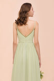 Backless Sage Bridesmaid Dress Floor Length Spring /Summer Maid of honor Dress-misshow.com