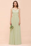 Backless Sage Bridesmaid Dress Floor Length Spring /Summer Maid of honor Dress