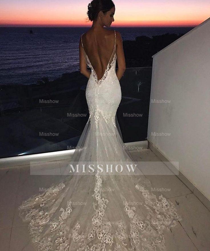 Backless Wedding Dress Lace Mermaid Beautiful Spaghetti-Straps Bride Dress Backless Wedding Dress Lace Mermaid Beautiful Spaghetti-Straps Bride Dress