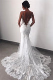 Vestido de novia sin espalda Encaje Sirena Hermoso vestido de novia con tirantes finos