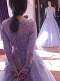 Ball Gown Jewel Long Sleeves Floor-Length Lace Tulle Prom Dresses