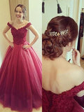Ball Gown Off-the-Shoulder Applique Sleeveless Floor-Length Tulle Prom Dresses