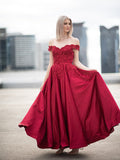 Ball Gown Off-the-Shoulder Satin Applique Sleeveless Floor-Length Prom Dresses
