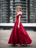 Ball Gown Off-the-Shoulder Satin Applique Sleeveless Floor-Length Prom Dresses
