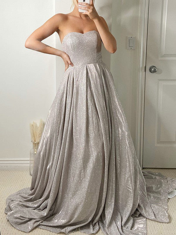 Ball Gown Ruffles Sleeveless Sequins Sweetheart Prom Dresses
