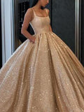 Ball Gown Ruffles Square Sleeveless Floor-Length Prom Dresses