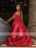 Ball Gown Satin Applique Off-the-Shoulder Sleeveless Floor-Length Prom Dresses