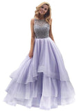 Ball Gown Scoop Sleeveless Floor-Length Beading Organza Prom Dresses