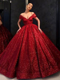 Ball Gown Sequins Ruffles Off-the-Shoulder Sleeveless Floor-Length Prom Dresses