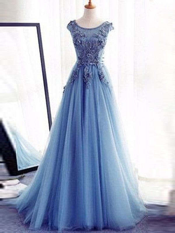 Ball Gown Sleeveless Jewel Applique Tulle Prom Dresses
