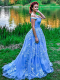 Ball Gown Sleeveless Off-the-Shoulder Applique Tulle Prom Dresses
