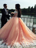 Ball Gown Sleeveless Off-the-Shoulder Court Train Tulle Lace Prom Dresses