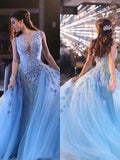 Ball Gown Sleeveless Scoop Applique Tulle Prom Dresses