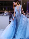 Ball Gown Sleeveless Scoop Applique Tulle Prom Dresses