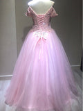 Ball Gown Sleeveless Spaghetti Straps Tulle Crystal Floor-Length Prom Dresses