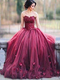 Ball Gown Sleeveless Sweetheart Applique Floor-Length Tulle Prom Dresses