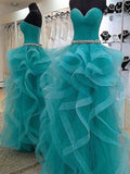 Ball Gown Sleeveless Sweetheart Beading Floor-Length Tulle Prom Dresses