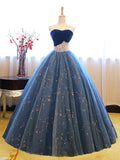 Ball Gown Sleeveless Sweetheart Floor-Length Beading Net Prom Dresses