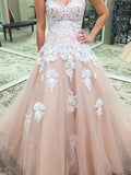 Ball Gown Sweetheart Sleeveless Applique Tulle Floor-Length Prom Dresses