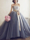 Ball Gown Sweetheart Sleeveless Applique Tulle Prom Dresses