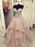 Ball Gown Sweetheart Sleeveless Floor-Length Beading Chiffon Prom Dresses