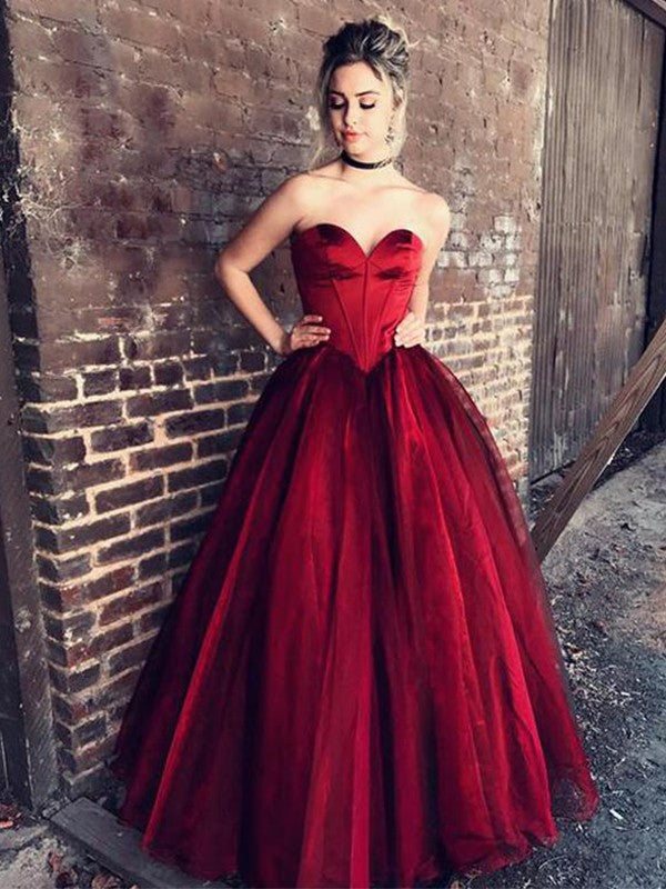 Ball Gown Sweetheart Sleeveless Floor-Length With Ruffles Tulle Prom Dresses