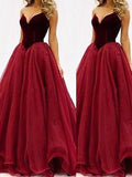 Ball Gown Sweetheart Sleeveless Tulle Floor-Length Prom Dresses