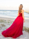 Ball Gown Sweetheart Tulle Sleeveless Court Train Prom Dresses