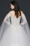 This elegant Off-the-shoulder Tulle wedding dress with Lace could be custom made in plus size for curvy women. Plus size Sleeveless Ball Gown bridal gowns are classic yet cheap.