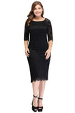 Looking for plussizedress in Lace, Column style, and Gorgeous Lace work  MISSHOW has all covered on this elegant Bateau Tea Length Mermaid Plus size Lace Black Evening Dresses with sleeves.