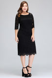 Looking for plussizedress in Lace, Column style, and Gorgeous Lace work  MISSHOW has all covered on this elegant Bateau Tea Length Mermaid Plus size Lace Black Evening Dresses with sleeves.
