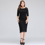 Looking for plussizedress in Lace, Column style, and Gorgeous Lace work  MISSHOW has all covered on this elegant Bateau Tea Length Mermaid Plus size Lace Black Evening Dresses with sleeves.