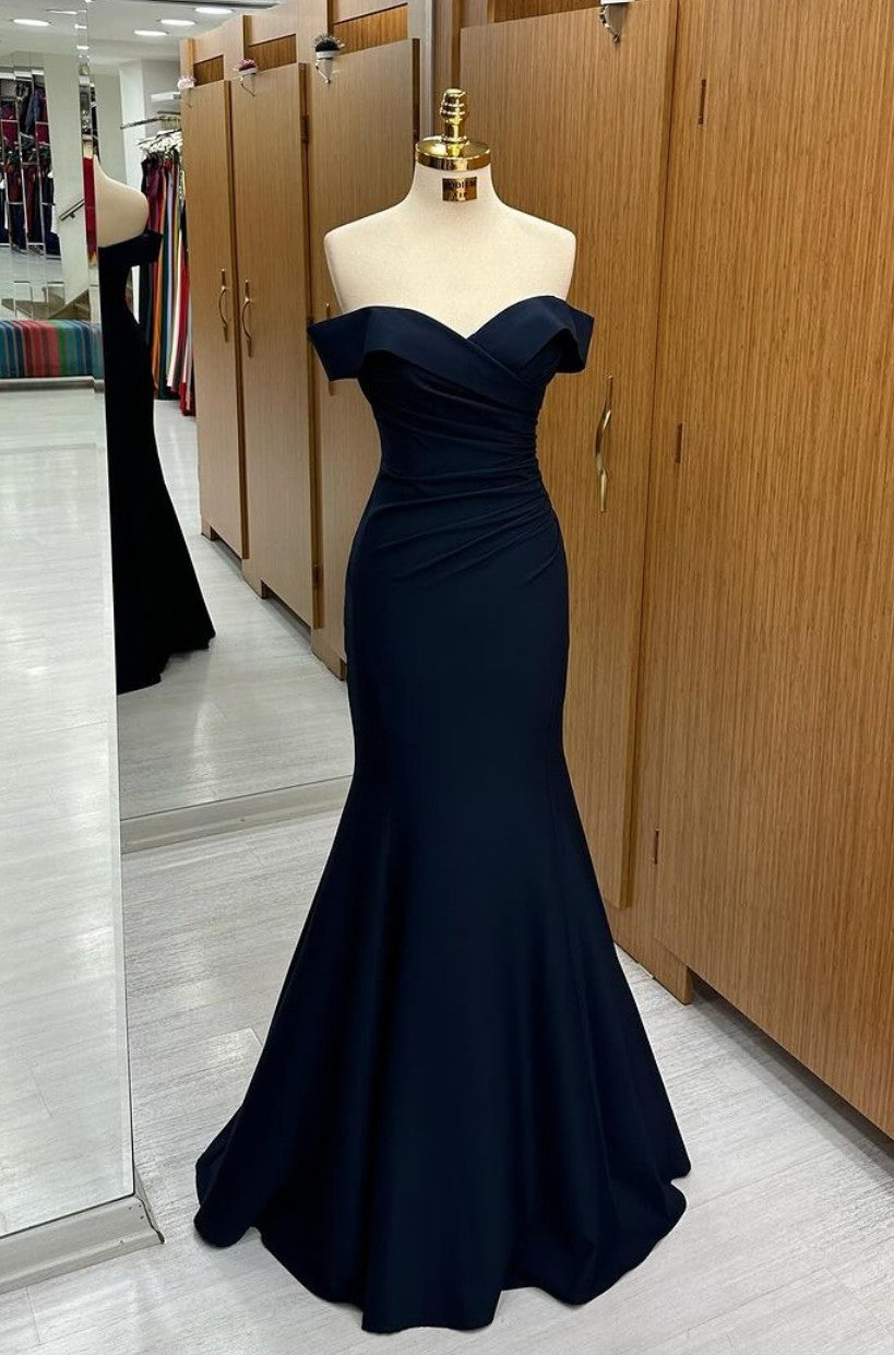 Off the Shoulder Strapless Long Mermaid Formal Dress Black Sleeveless