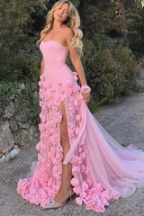 Strapless Sleeveless Long Mermaid Formal Dress With Split Appliques