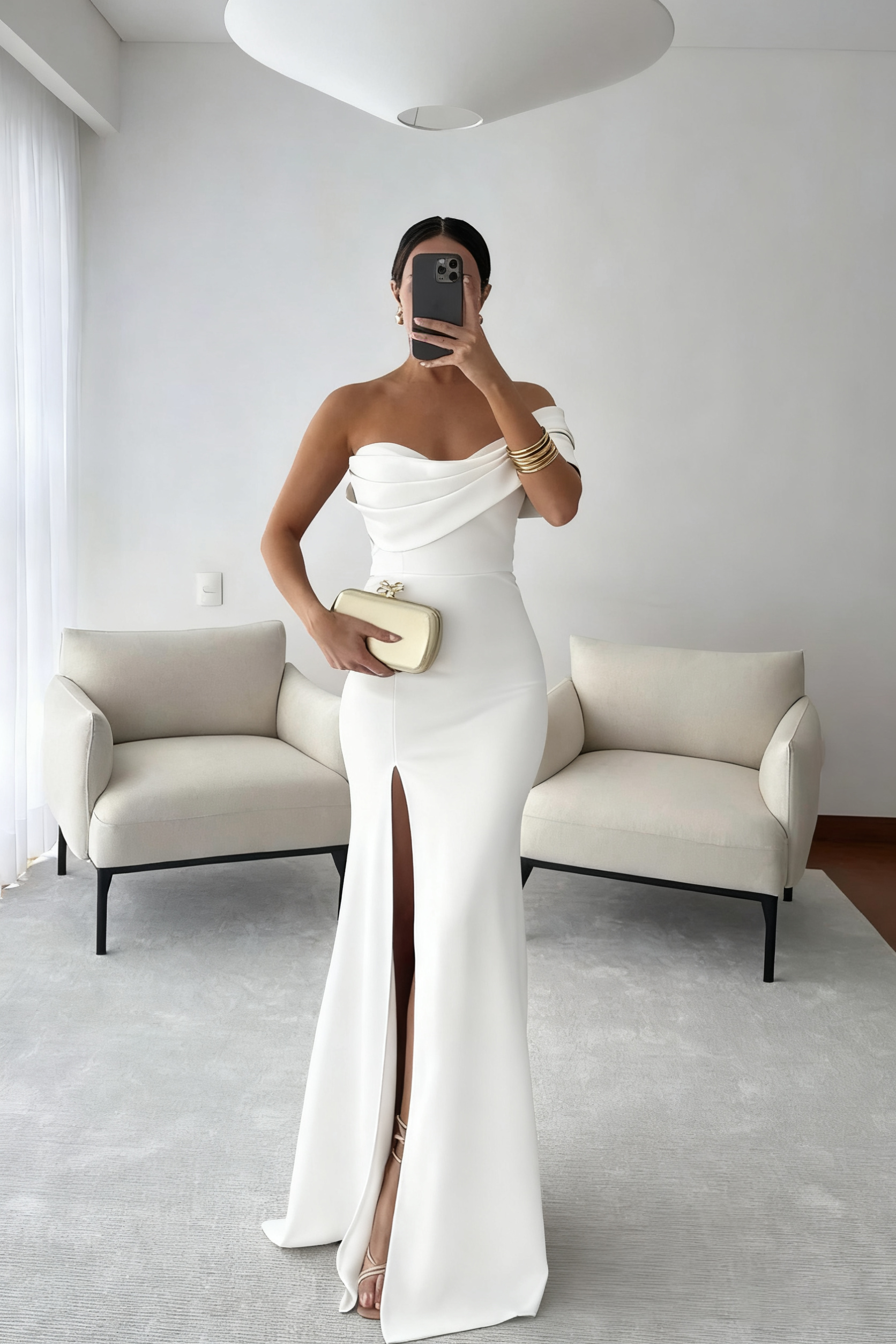 One Shoulder Sleeveless Long Mermaid Formal Dress With Split Pleated