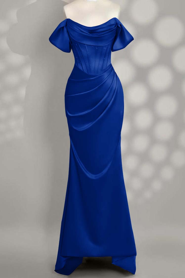 Off the Shoulder Sleeveless Mermaid Long Formal Dress With Pleated