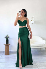 Spaghetti Strap Sleeveless Mermaid Long Formal Dress With Split