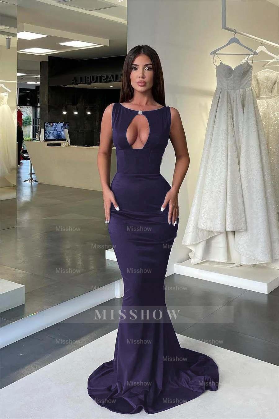 Jewel Neck Sleeveless High Waist Mermaid Formal Dress With Pleated