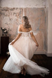 Beautiful A-line Boho Off-the-shoulder Wedding Dresses With Lace-misshow.com