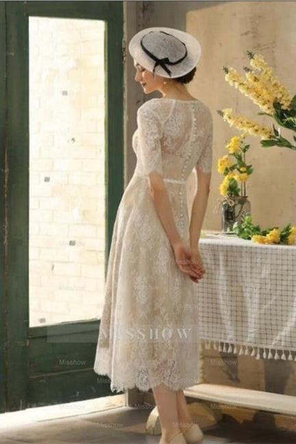 Beautiful A-line Lace Short Wedding Dresses With 3/4 Sleeves Beautiful A-line Lace Short Wedding Dresses With 3/4 Sleeves