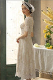 Beautiful A-line Lace Short Wedding Dresses With 3/4 Sleeves-misshow.com